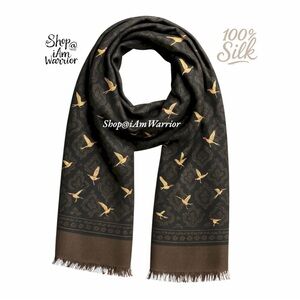 Vintage Silk Dress Scarf – Pheasant Print on Damask with fringe *shop@ianwarrior